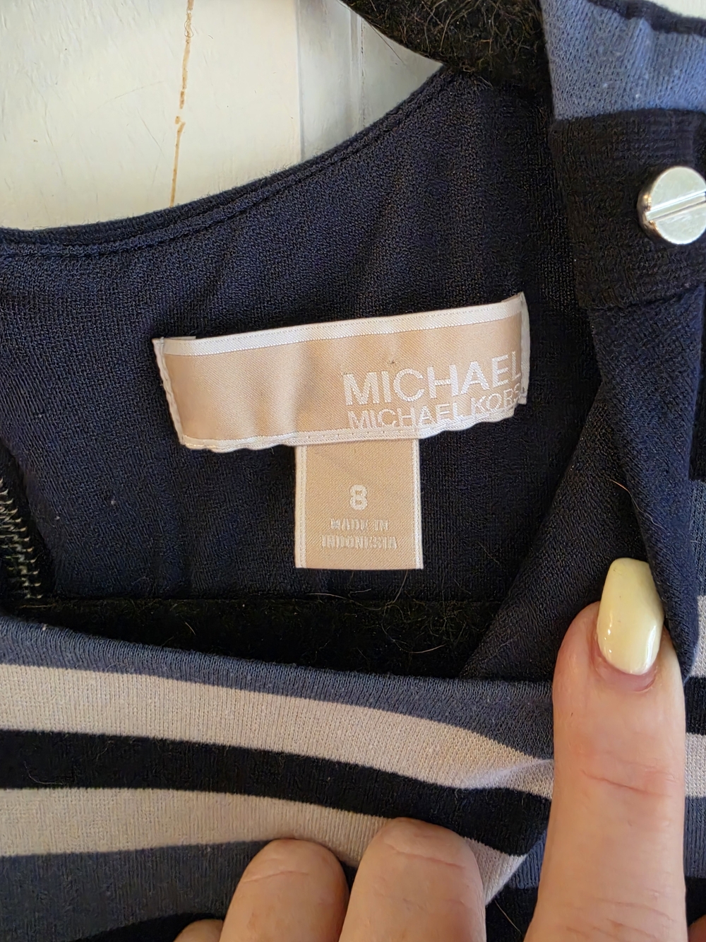MICHAEL Michael Kors Navy, Light Blue & White Striped Midi Sheath Dress - Picture 5 of 5